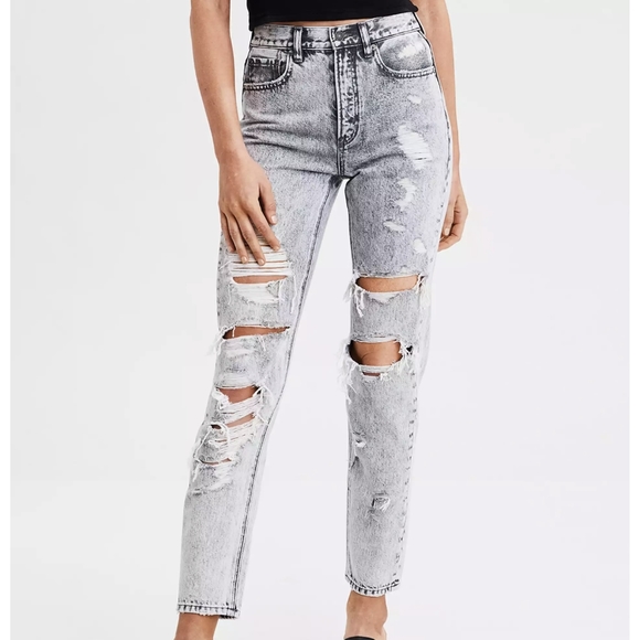 grey acid wash mom jeans